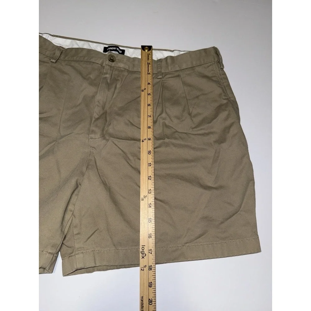 Lands' End Men 40 Chino Shorts Cotton Traditional Fit Tan Khaki Pleated Casual